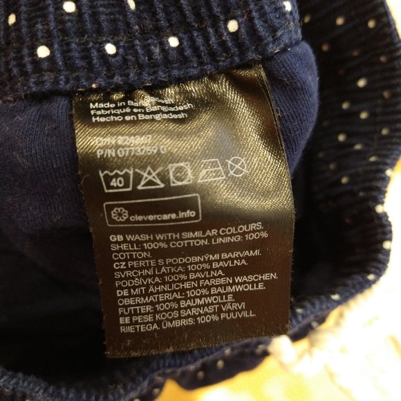 9-12m H&M naby corduroy white polkadot pants - Picture 4 of 5